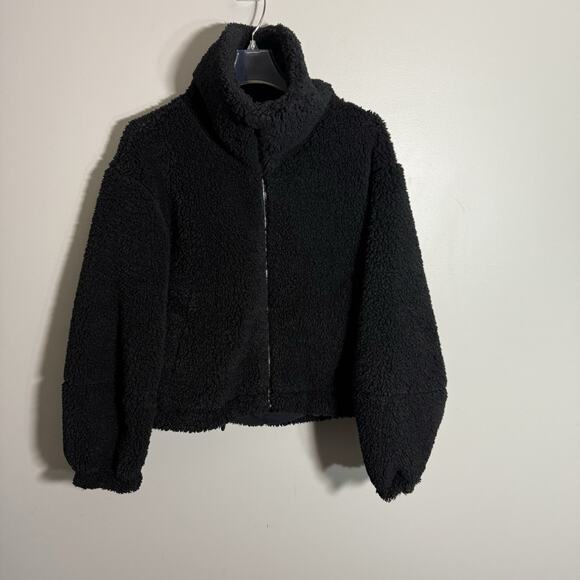LULULEMON Women’s Black Cinchable Cropped Fleece Zip-Up Jacket Size 0 Fuzzy - Picture 3 of 9